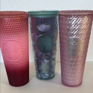 Starbucks drink Tumblers 24 ounce Red, Teal, and Pink mermaid set of 3 look new